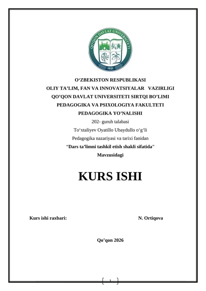Dars ta’limni tashkil etish shaklarining nazariy asoslari
