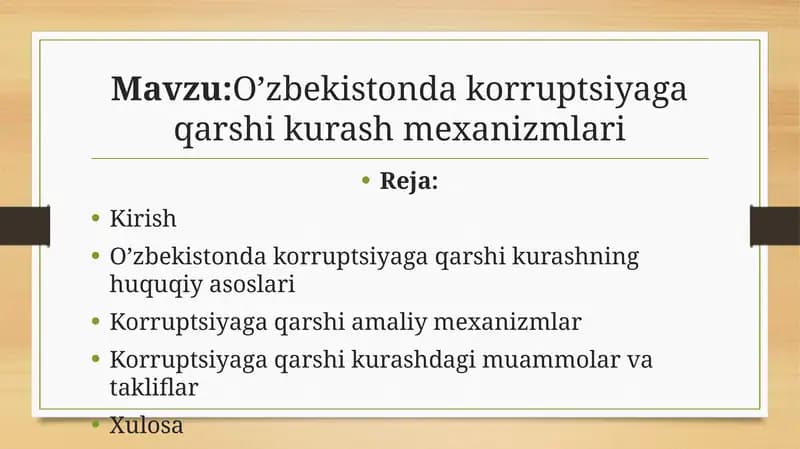 O’zbekistonda korruptsiyaga qarshi kurash mexanizmlari