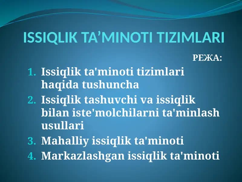 Issiqlik Ta'minoti Tizimlari