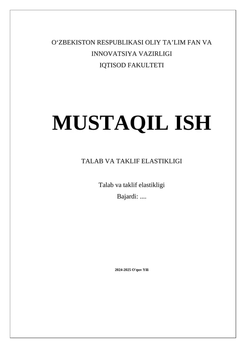 Talab va taklif elastikligi