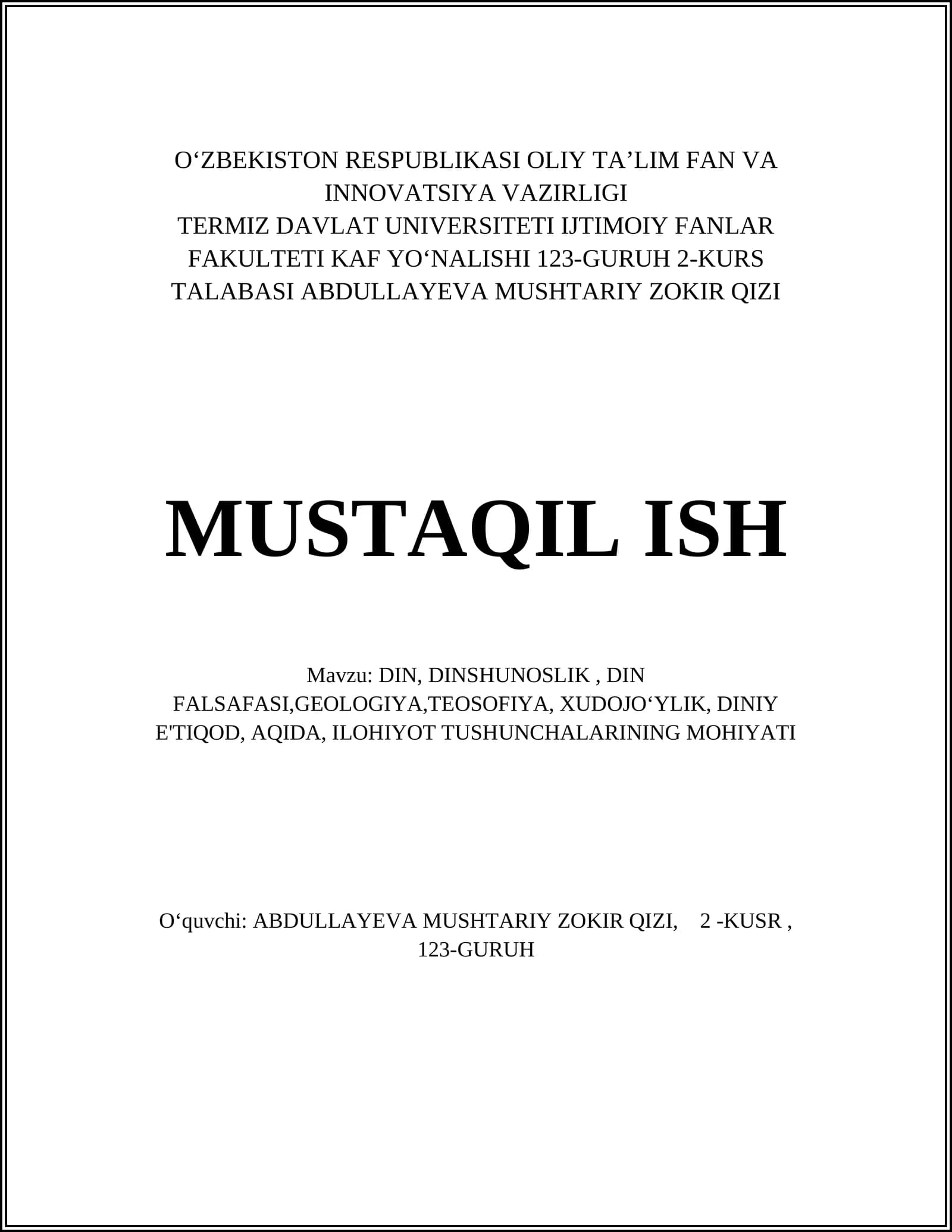 DIN VA DINSHUNOSLIK ASOSLARI