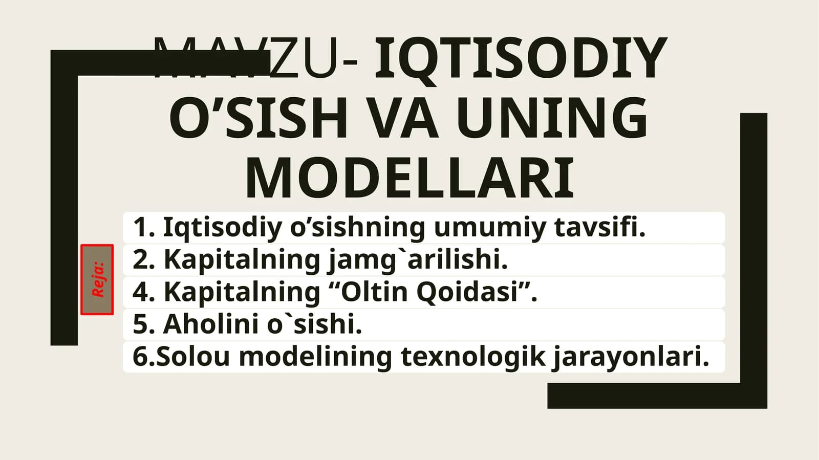 IQTISODIY O’SISH VA UNING MODELLARI