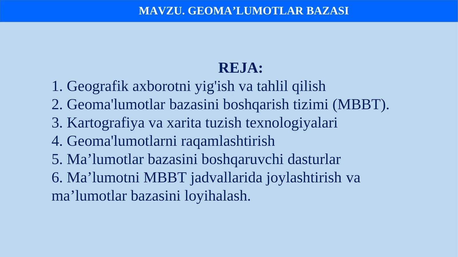 GEOMA’LUMOTLAR BAZASI