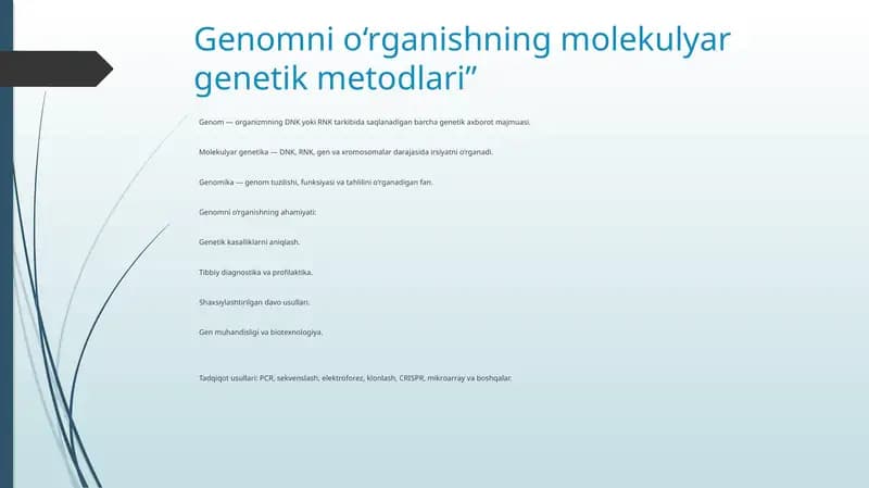 Genomnio‘rganishningmolekulyargenetikmetodlari