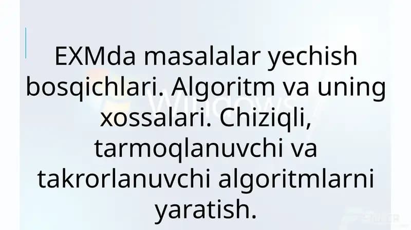 EXM damasalalary echish bosqichlari.Algoritm va uning xossalari