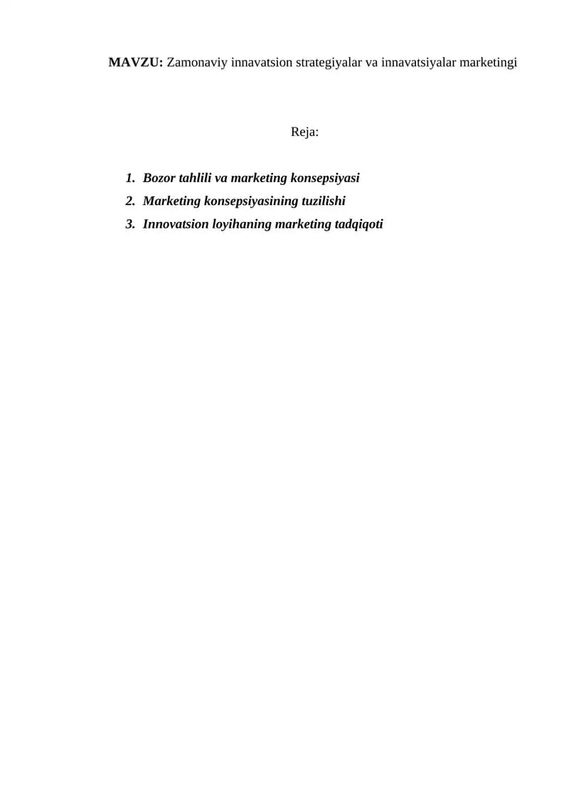 Zamonaviy innavatsion strategiyalar va innavatsiyalar marketingi