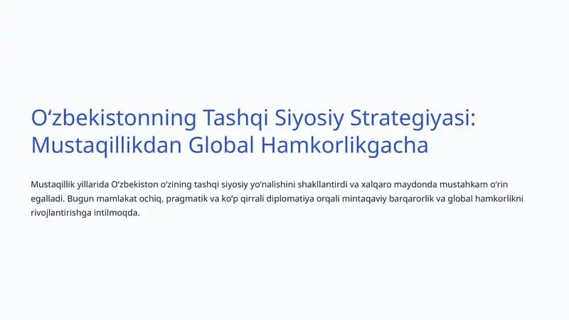 Oʻzbekistonning Tashqi Siyosiy Strategiyasi