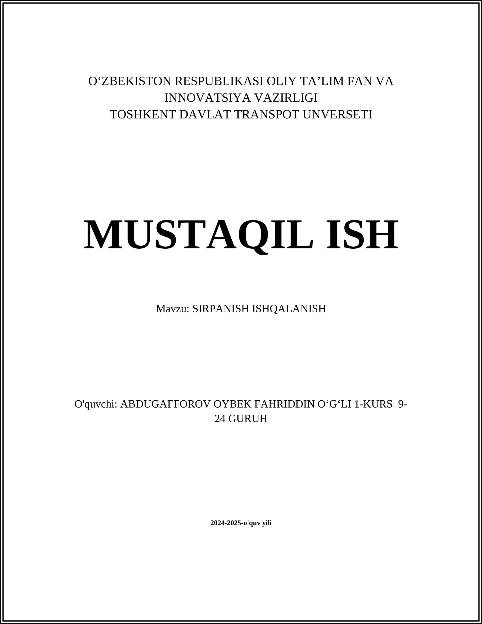 SIRPANISH ISHQALANISH