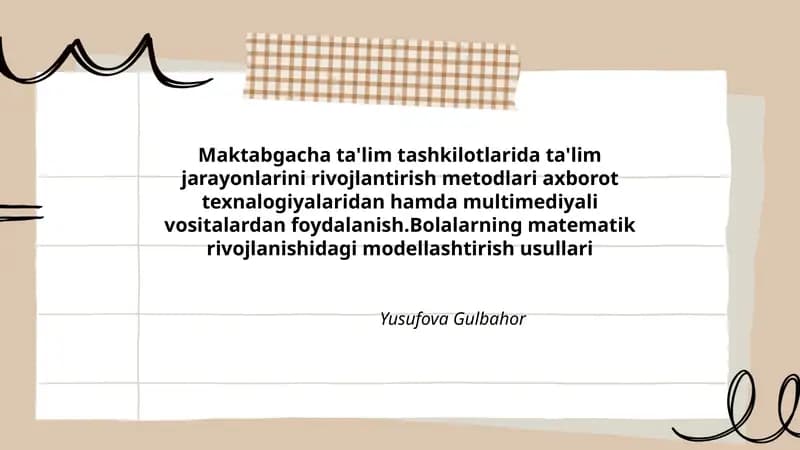 Bolalarning matematik rivojlanishidagi modellashtirish usullari