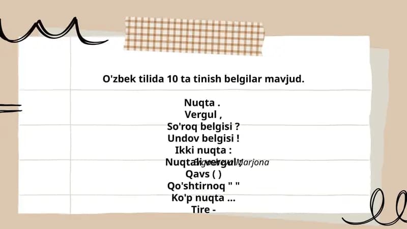 O'zbek tilida 10 ta tinish belgilar