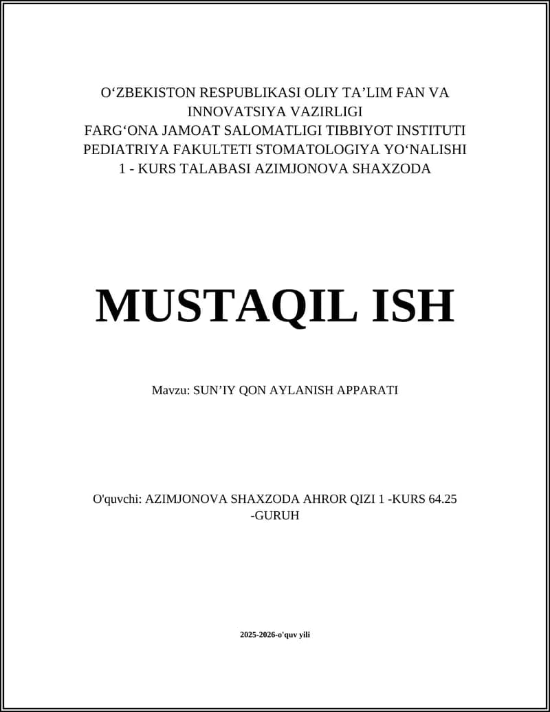 SUNʼIY QON AYLANISH APPARATI