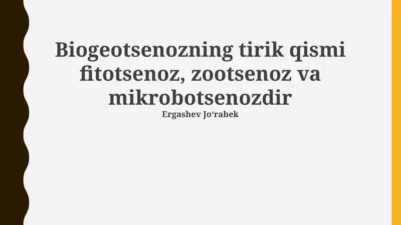 Biogeotsenozning tirik qismi fitotsenoz, zootsenoz va mikrobotsenozdir