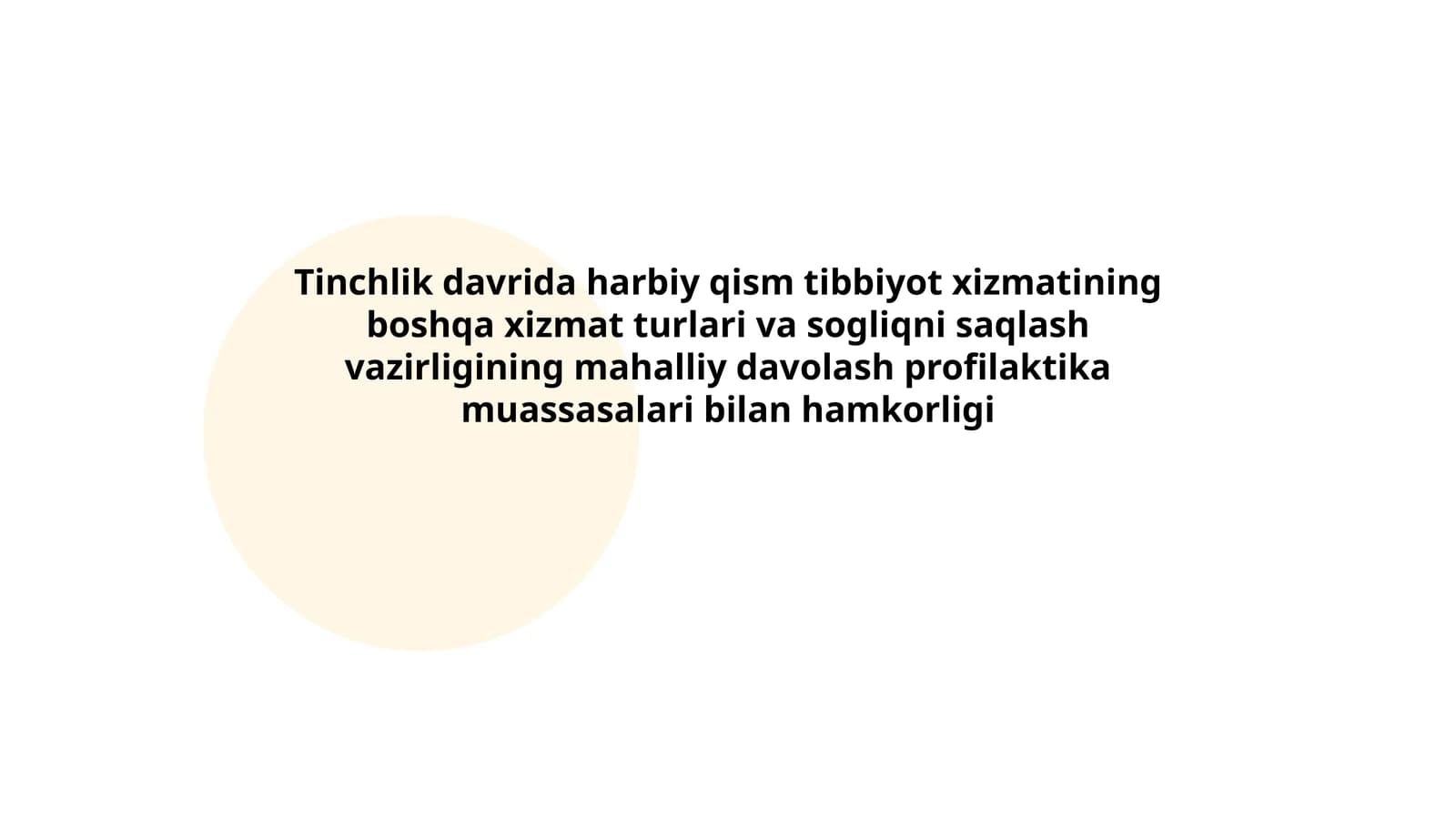 Tinchlik davrida harbiy qism tibbiyot xizmati