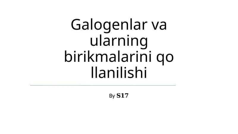 Galogenlar va ularning birikmalarini qo'llanilishi