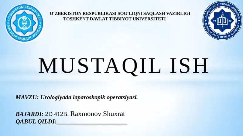 Urologiyada laparoskopik operatsiyasi