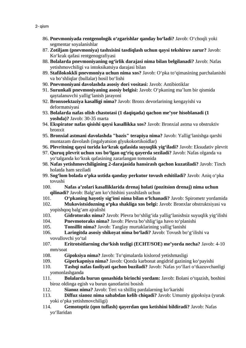 Pnevmoniya haqida savollar (2-qism)