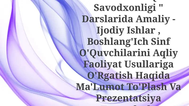 O'Quvchilarni Aqliy Faoliyat Usullariga O'Rgatishga Doir Topshiriqlar