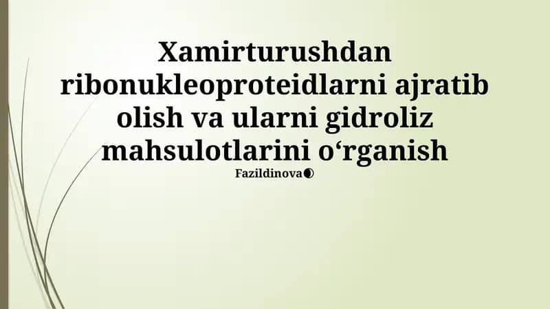 Xamirturushdan Ribonukleoproteidlarni Ajratib Olish va Tavsiflash