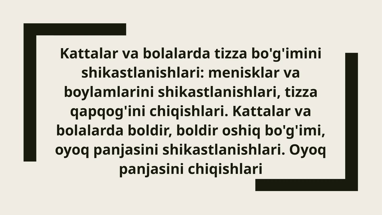 Kattalar va bolalarda tizza bo'g'imini shikastlanishlari