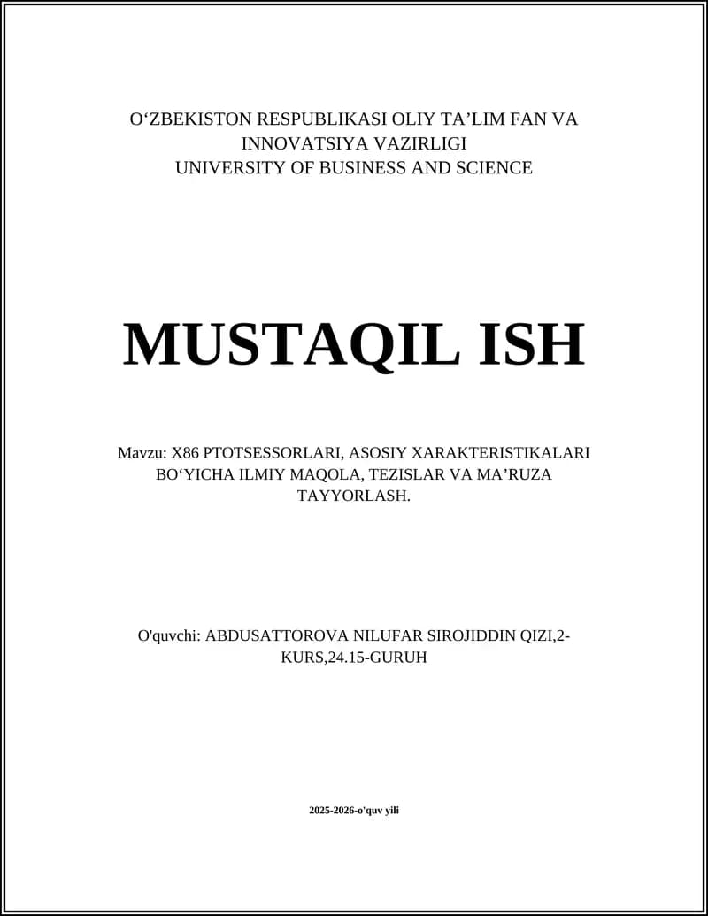 X86 PTOTSESSORLARI
