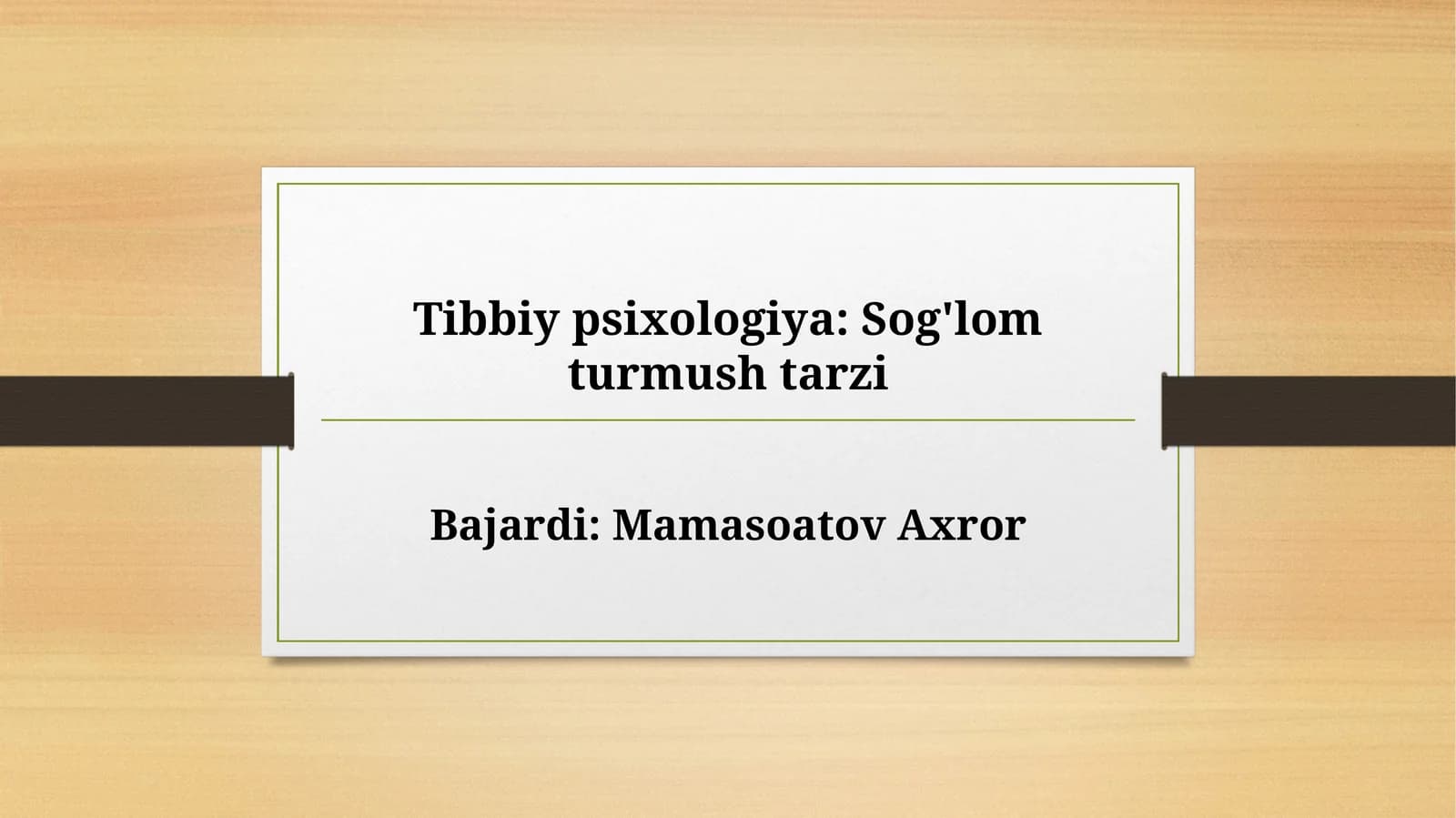 Tibbiy psixologiya: Sog'lom turmush tarzi