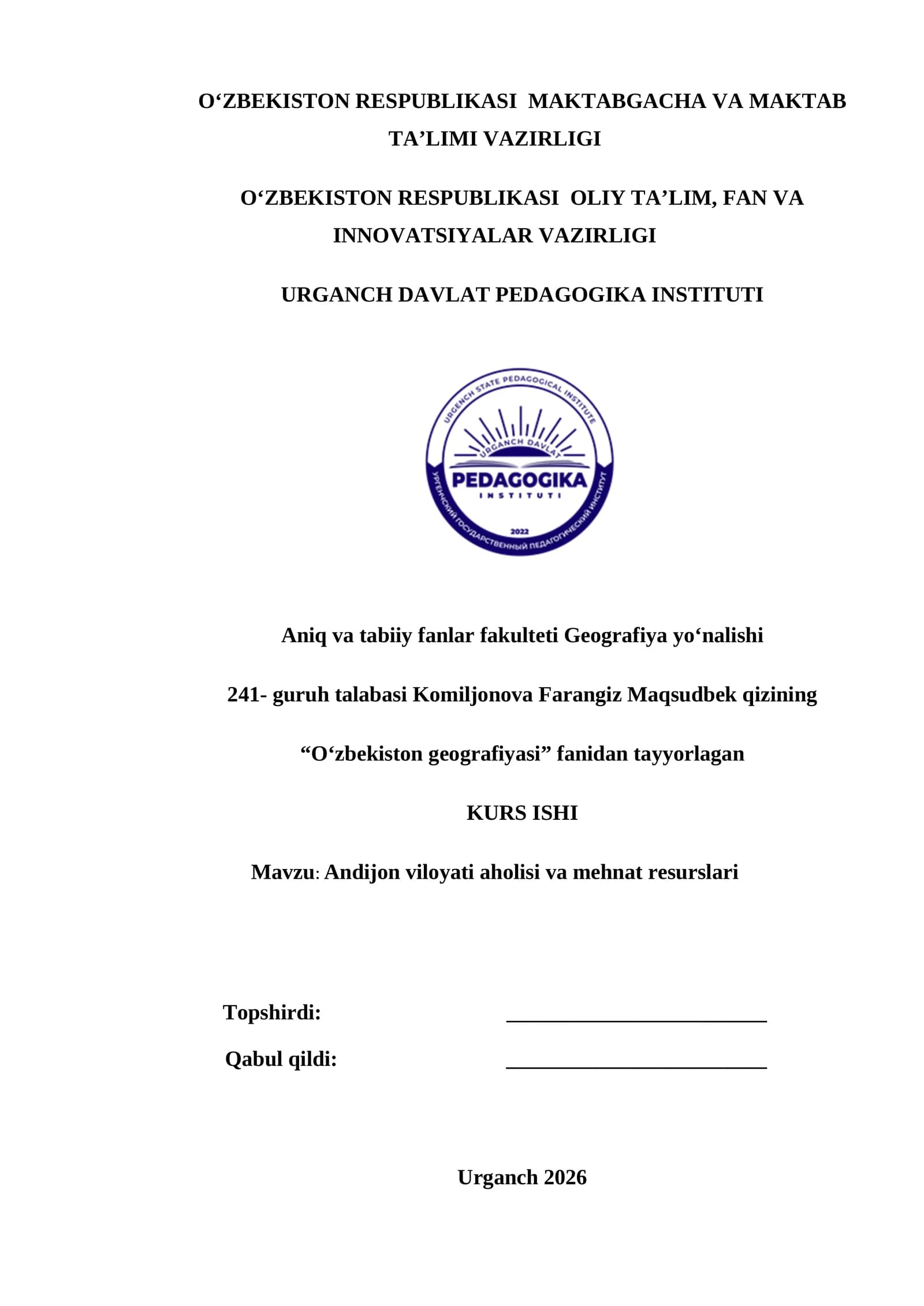 Andijon viloyati aholisi va mehnat resurslari