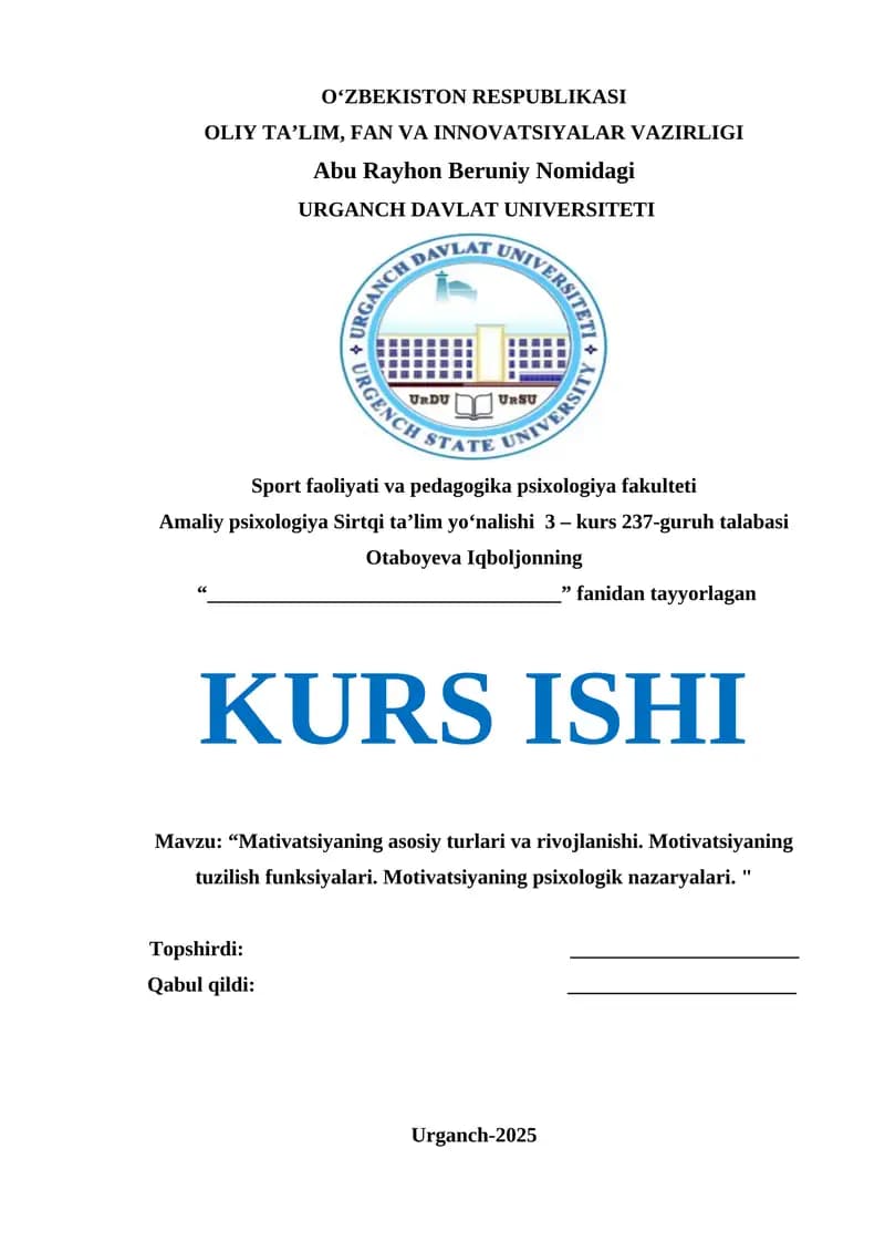 Amaliy psixologiya KURS ISHI