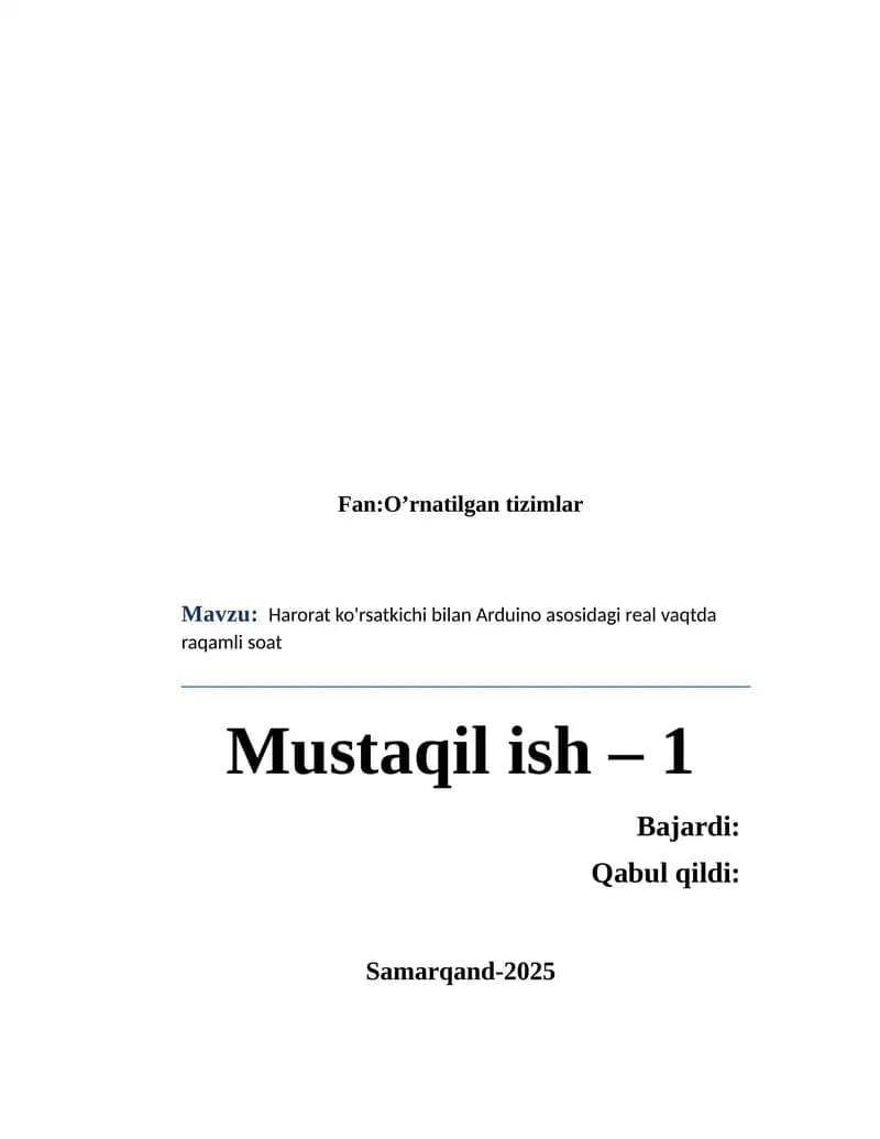 Arduino asosidagi real vaqtda raqamli soat