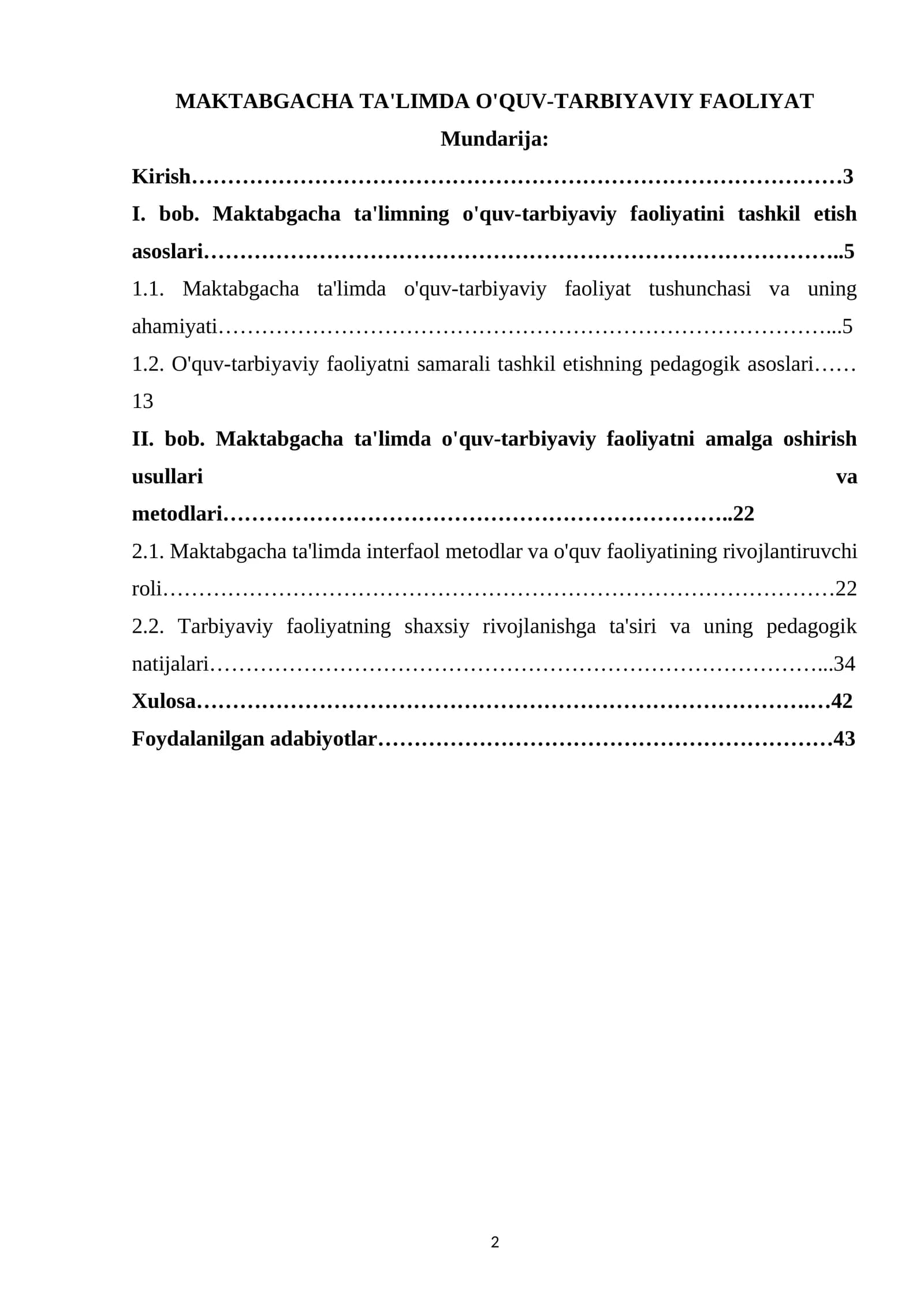 Maktabgacha ta'limda o'quv-tarbiyaviy faoliyat