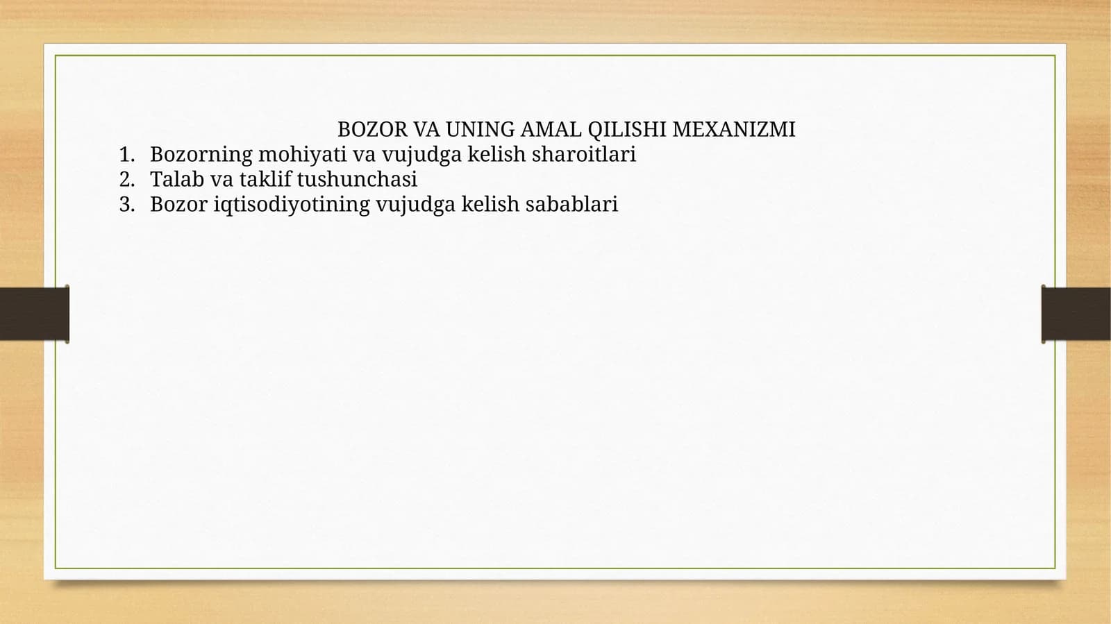 BOZOR VA UNING AMAL QILISHI MEXANIZMI