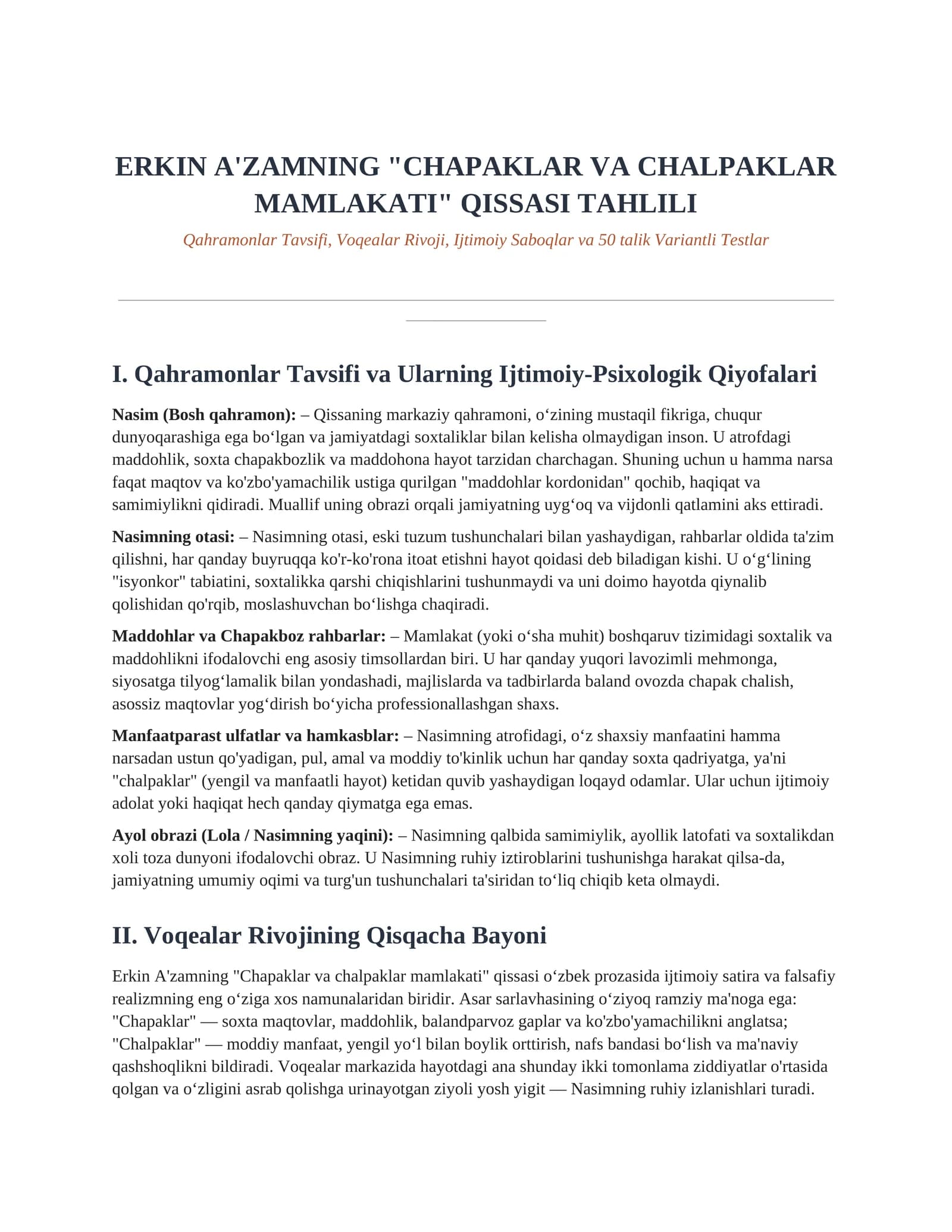 "CHAPAKLAR VA CHALPAKLAR MAMLAKATI" QISSASI TAHLILI