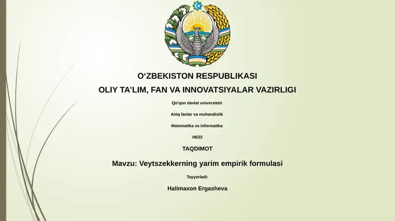 Veytszekkerning yarim empirik formulasi