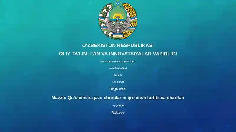 Qo'shimcha jazo choralarini ijro etish tartibi va shartlari