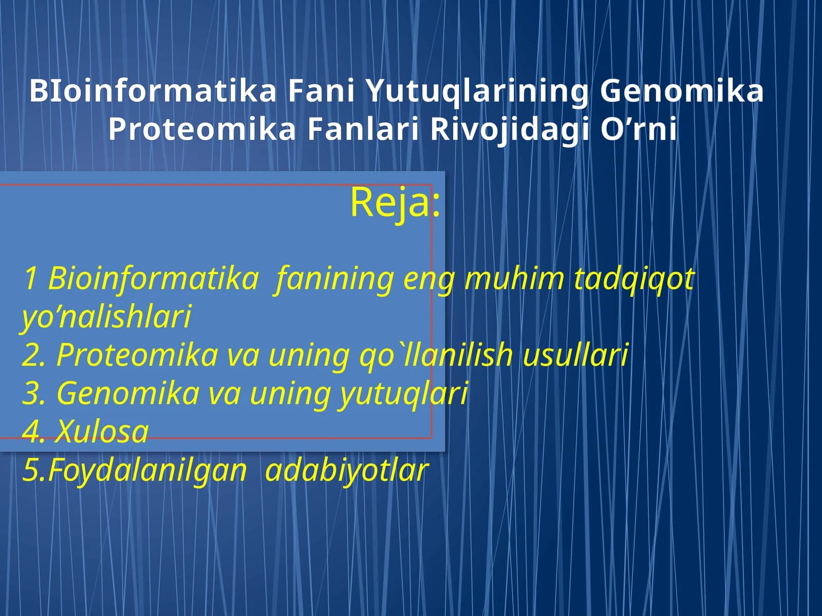 BIoinformatika Fani Yutuqlarining Genomika Proteomika Fanlari Rivojidagi O’rni