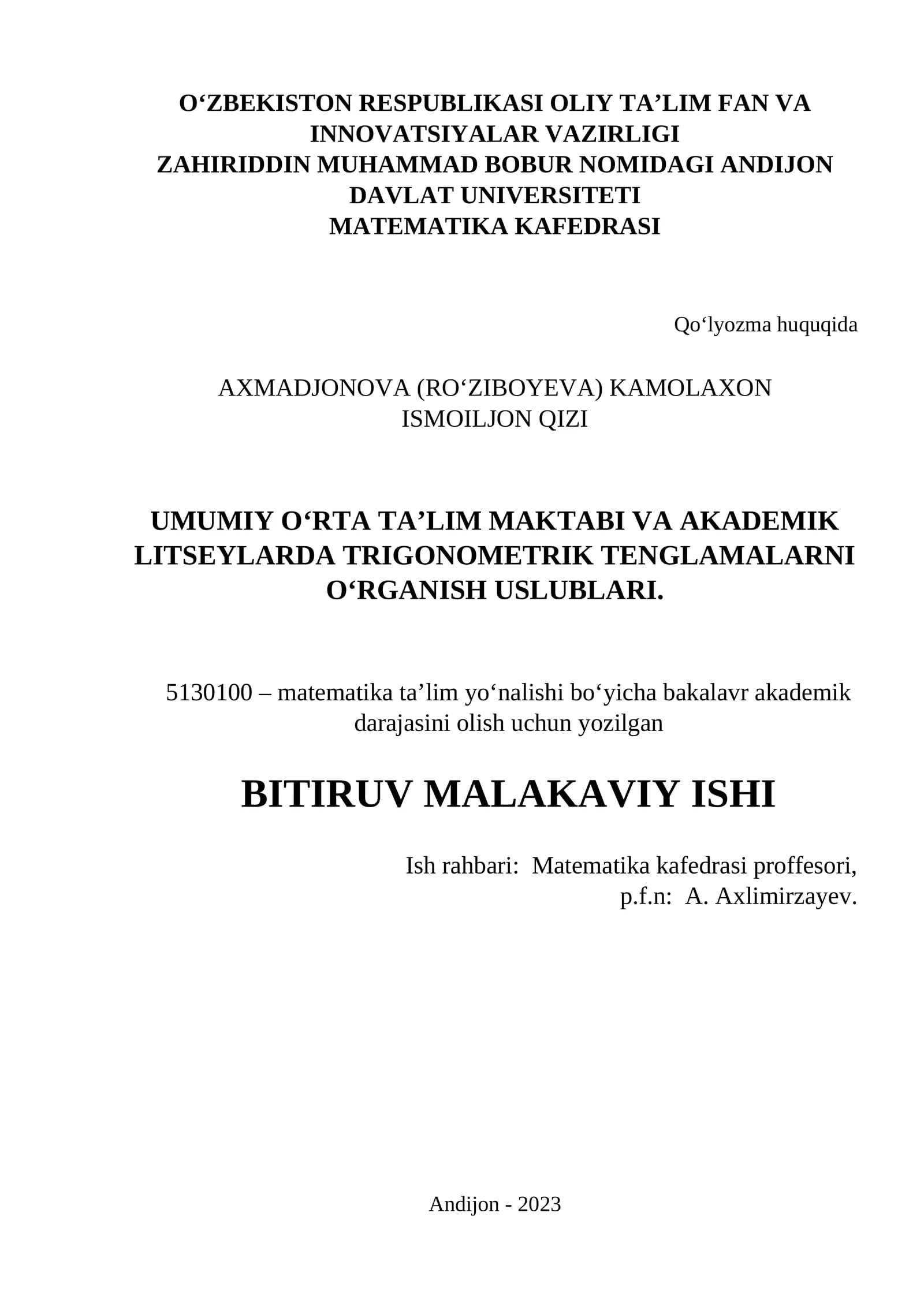 TRIGONOMETRIK TENGLAMALARNI O‘RGANISH USLUBLARI