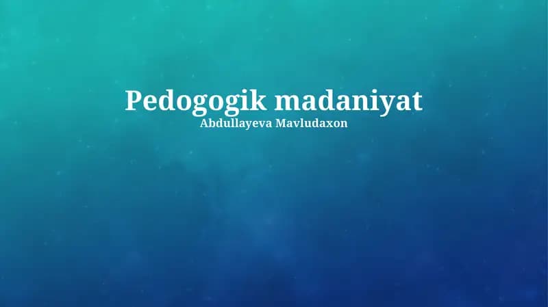 Pedogogik madaniyat