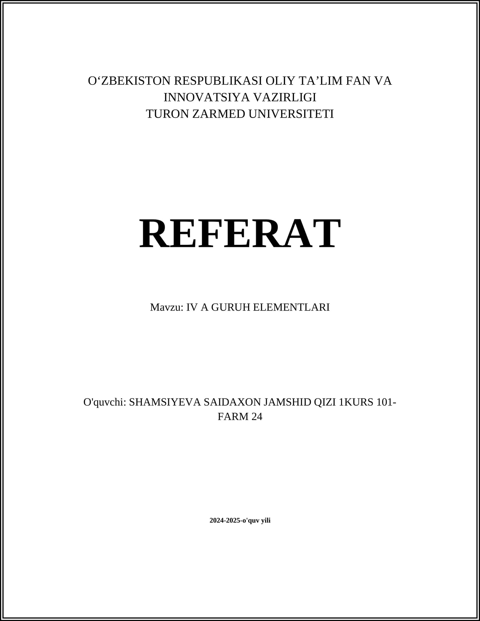 IV A GURUH ELEMENTLARI