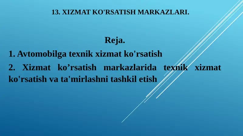XIZMAT KO'RSATISH MARKAZLARI