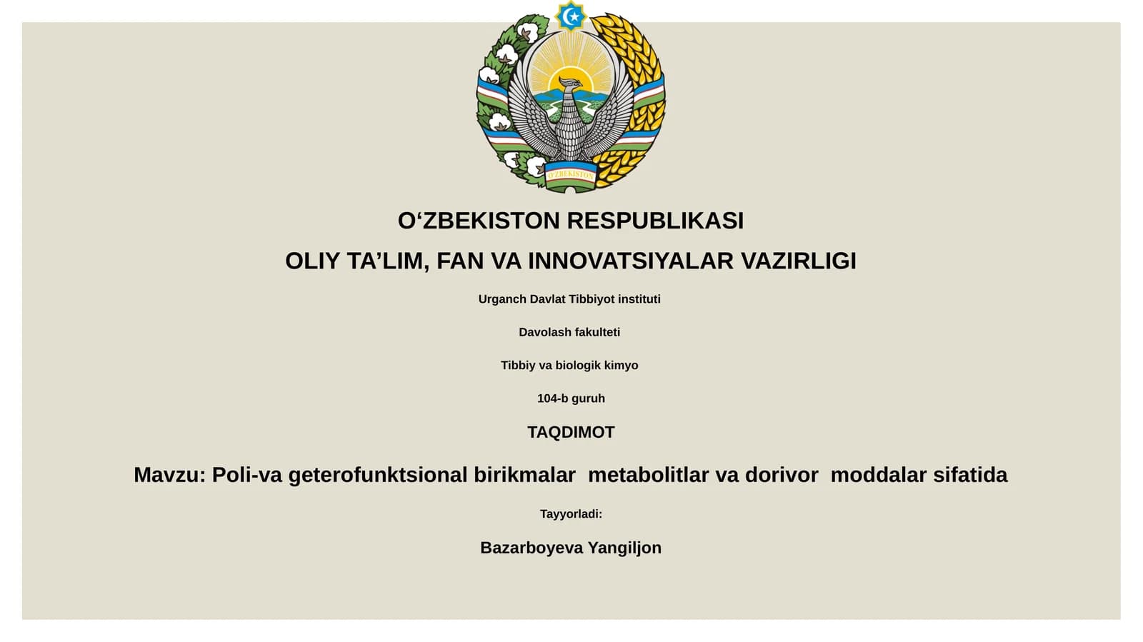 Poli-vа geterofunktsiоnаl birikmаlаr metаbоlitlаr vа dоrivоr moddalar sifаtidа