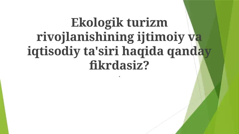 Ekologik turizm rivojlanishi