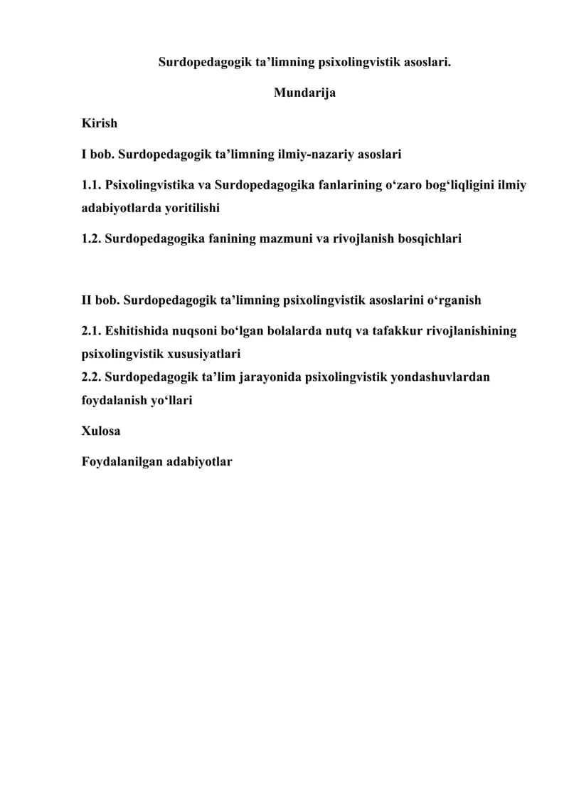 Surdopedagogik Ta'lim Psixolingvistik Asoslari