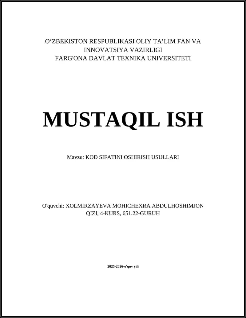 Kod Sifatini Oshirish Usullari