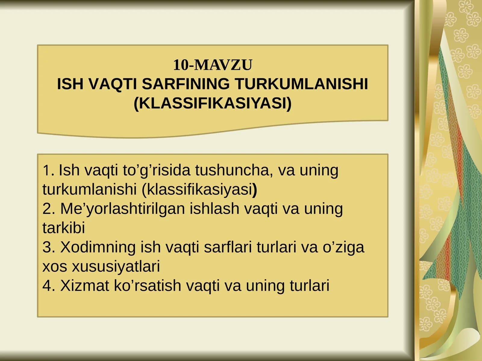10-MAVZUISH VАQTI SАRFINING TURKUMLАNISHI(KLАSSIFIKАSIYASI)