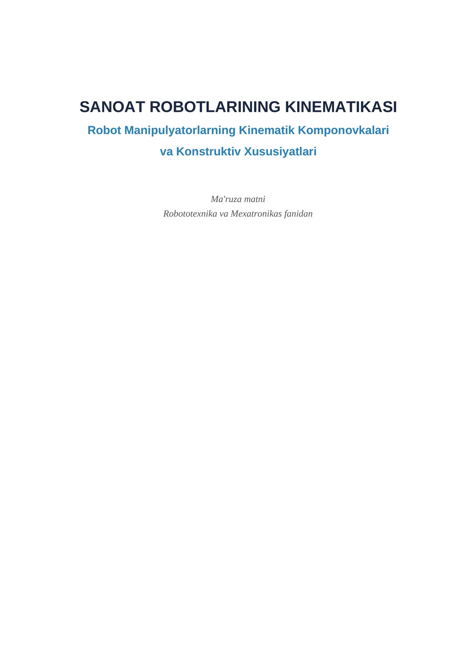 SANOAT ROBOTLARINING KINEMATIKASI