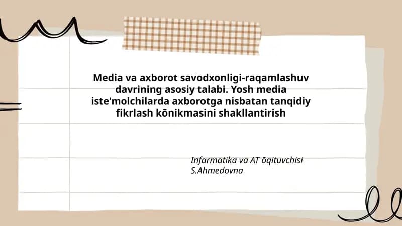 Media va axborot savodxonligi-raqamlashuv davrining asosiy talabi