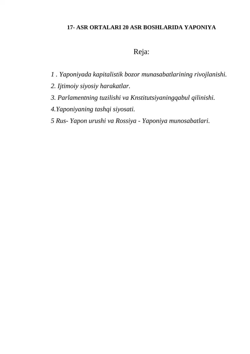 Yaponiyada Kapitalistik Bozor Munosabatlarining Rivojlanishi