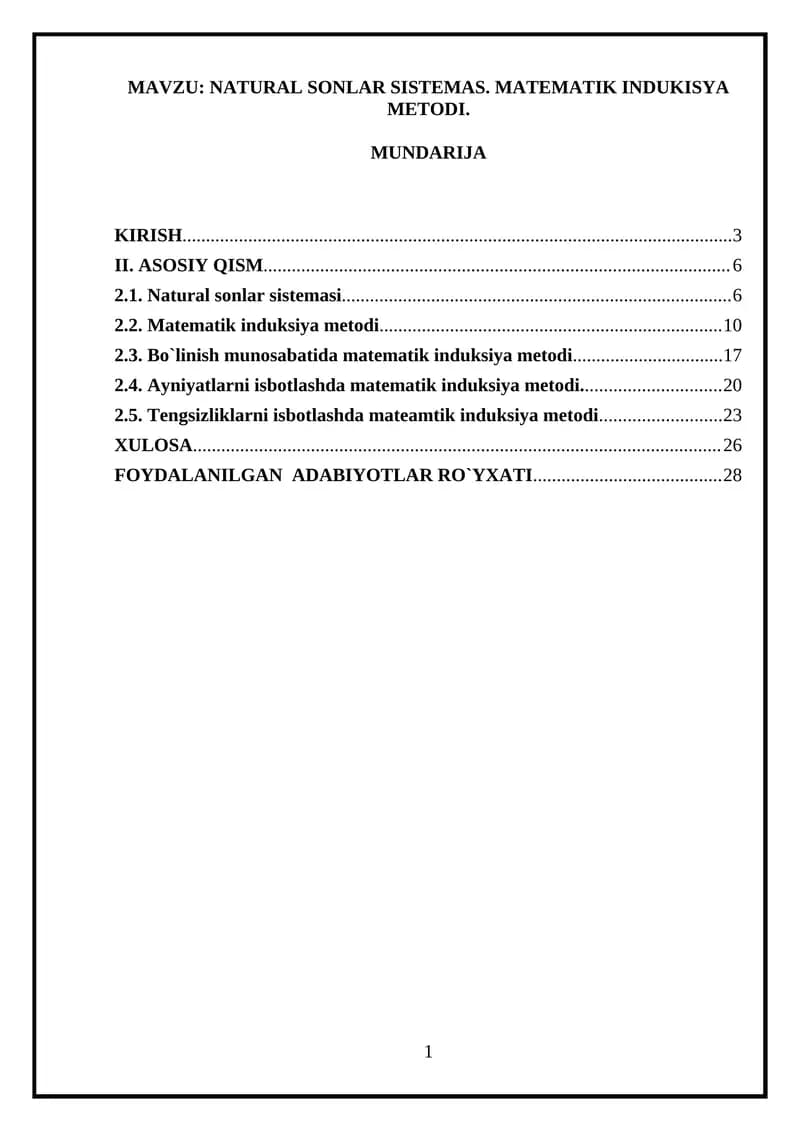 NATURAL SONLAR SISTEMAS. MATEMATIK INDUKISYA METODI