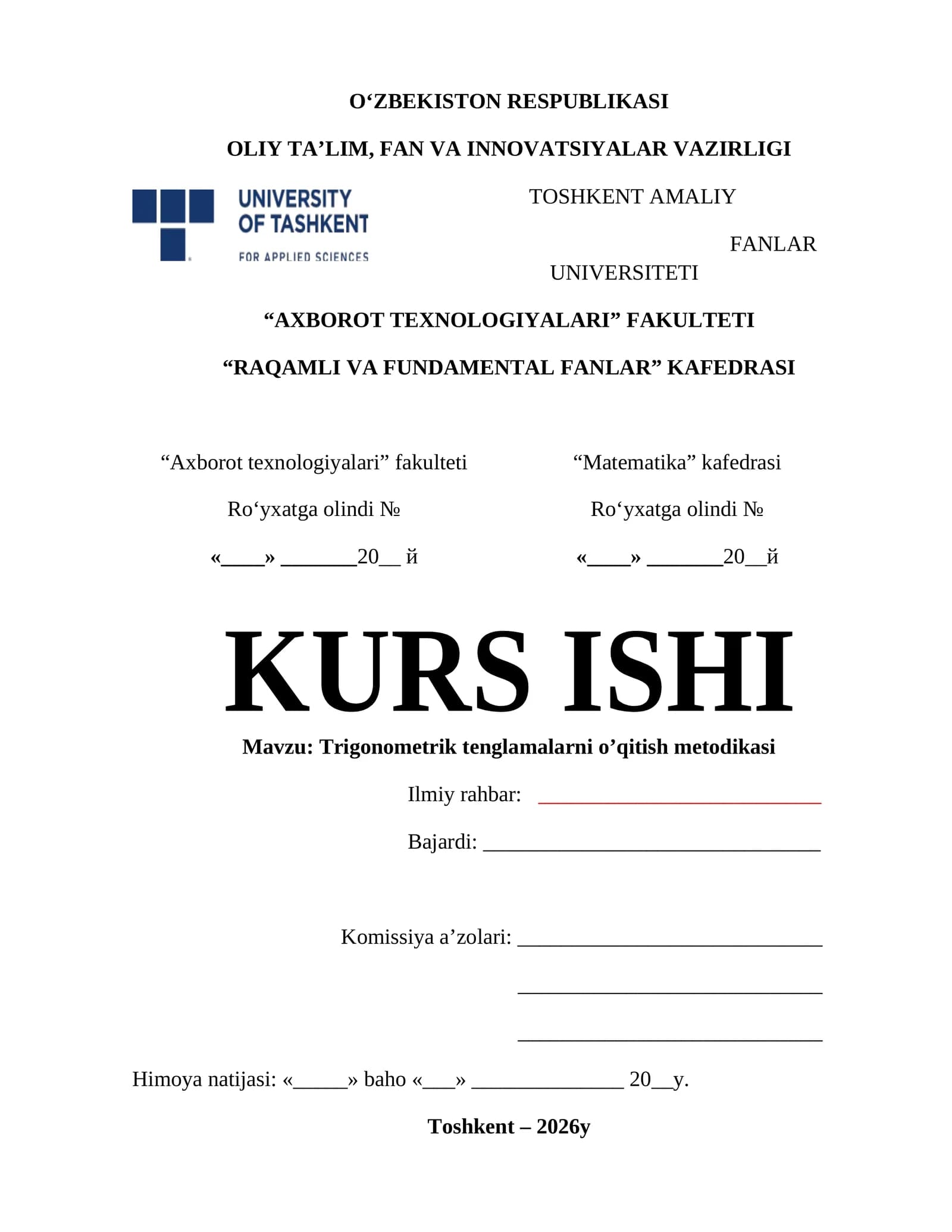 Trigonometrik tenglamalarni o’qitish metodikasi
