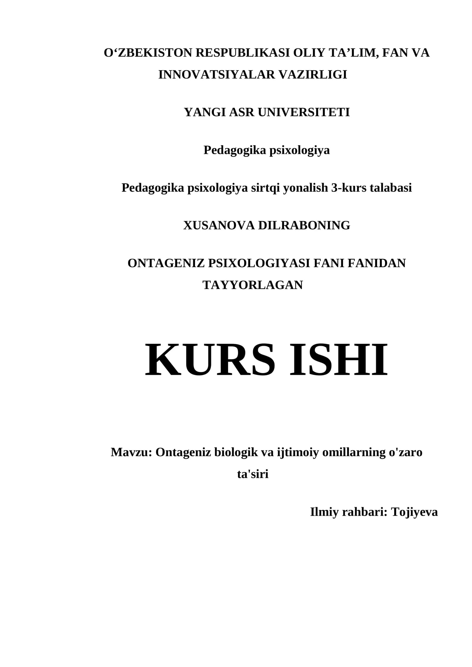 Ontageniz Biologik va Ijtimoiy Omillarning O'zaro Ta'siri