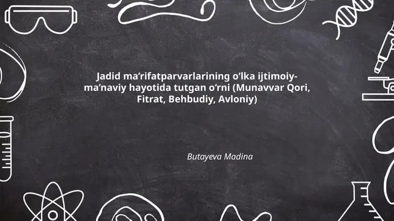 Jadid ma’rifatparvarlarining o‘lka ijtimoiy-ma’naviy hayotida tutgan o‘rni (Munavvar Qori, Fitrat, Behbudiy, Avloniy)